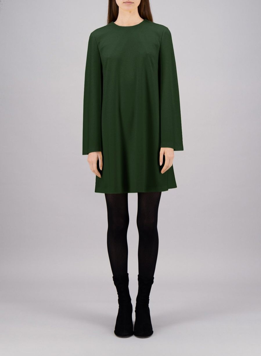 Harris Wharf London Bell Sleeves Dress Superfine Merino Emerald | Women