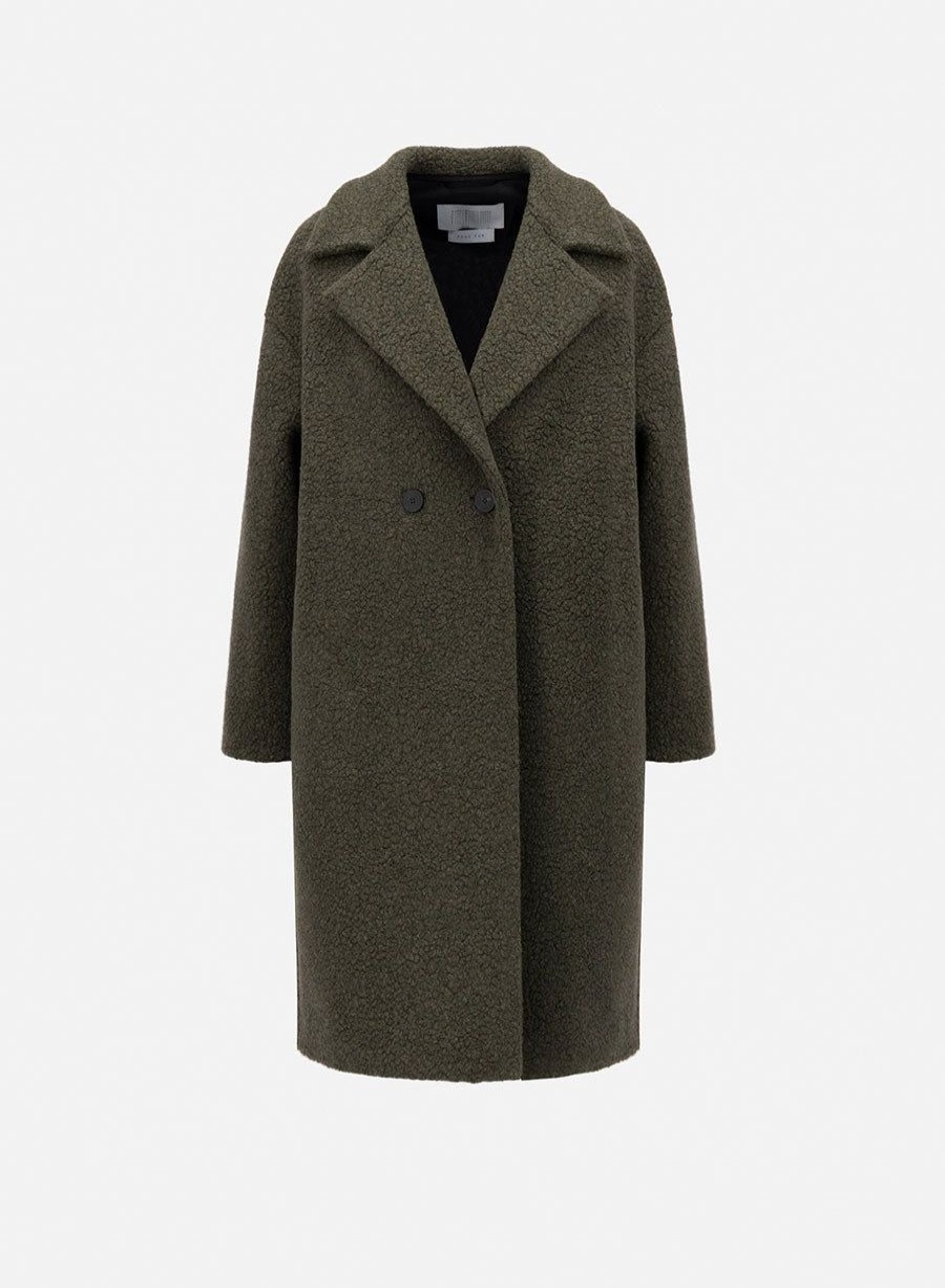 Harris Wharf London Dropped Shoulder Coat Boucle Moss Green | Women