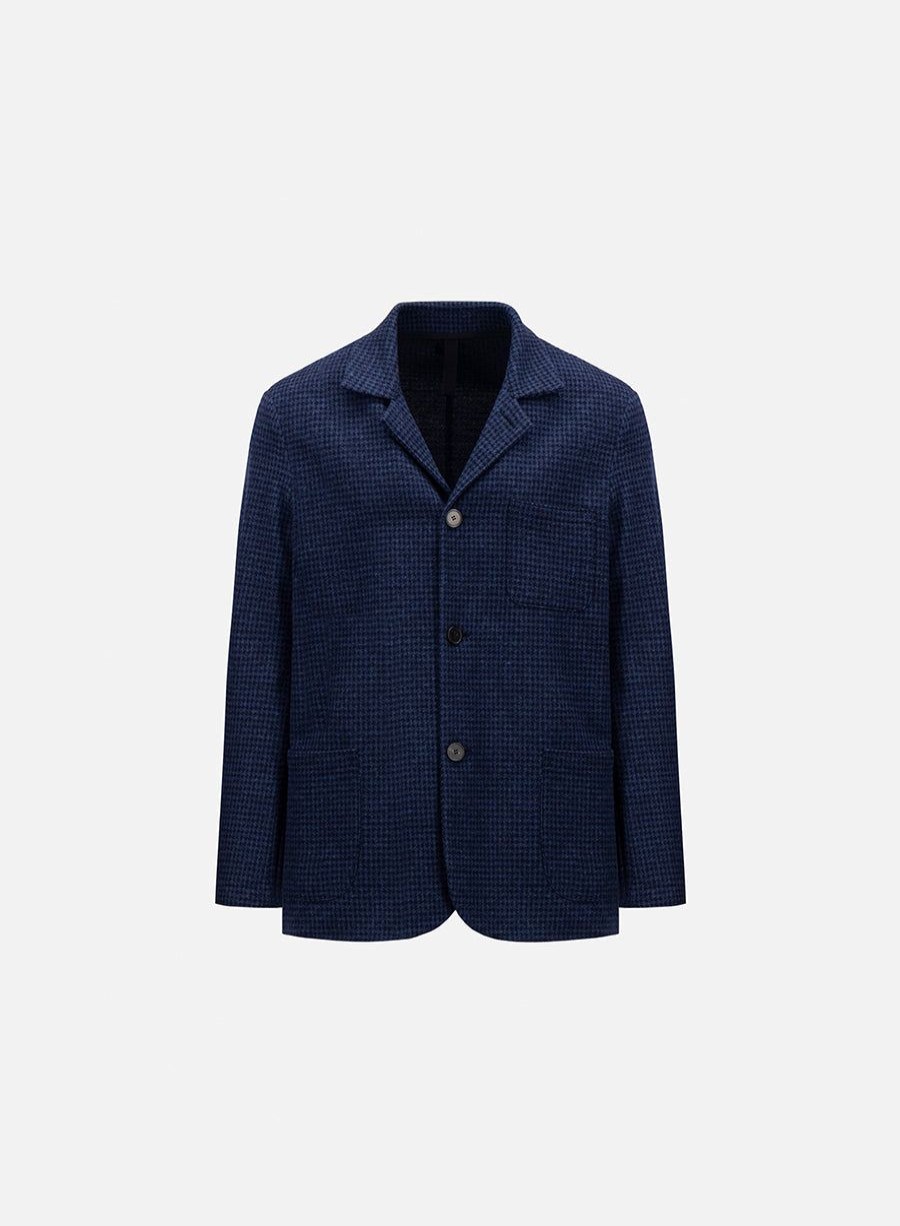 Harris Wharf London Dropped Shoulder Jacket Moleskin Houndstooth Navy Blue | Men