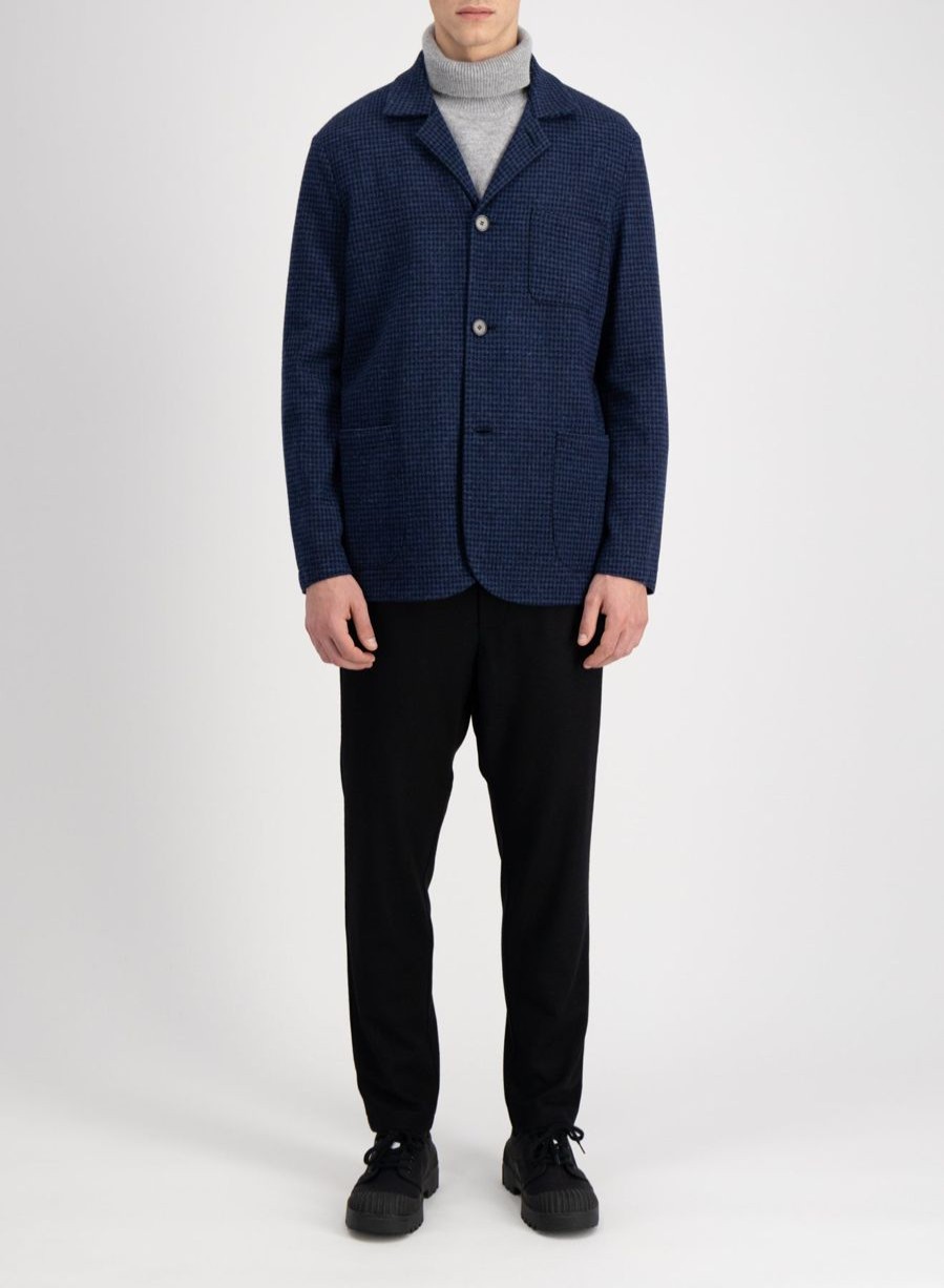 Harris Wharf London Dropped Shoulder Jacket Moleskin Houndstooth Navy Blue | Men