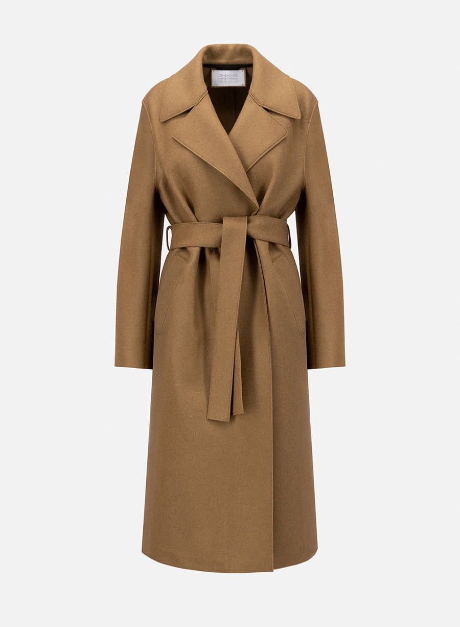 Harris Wharf London Belted Long Coat Pressed Wool And Polaire Shortbread | Women