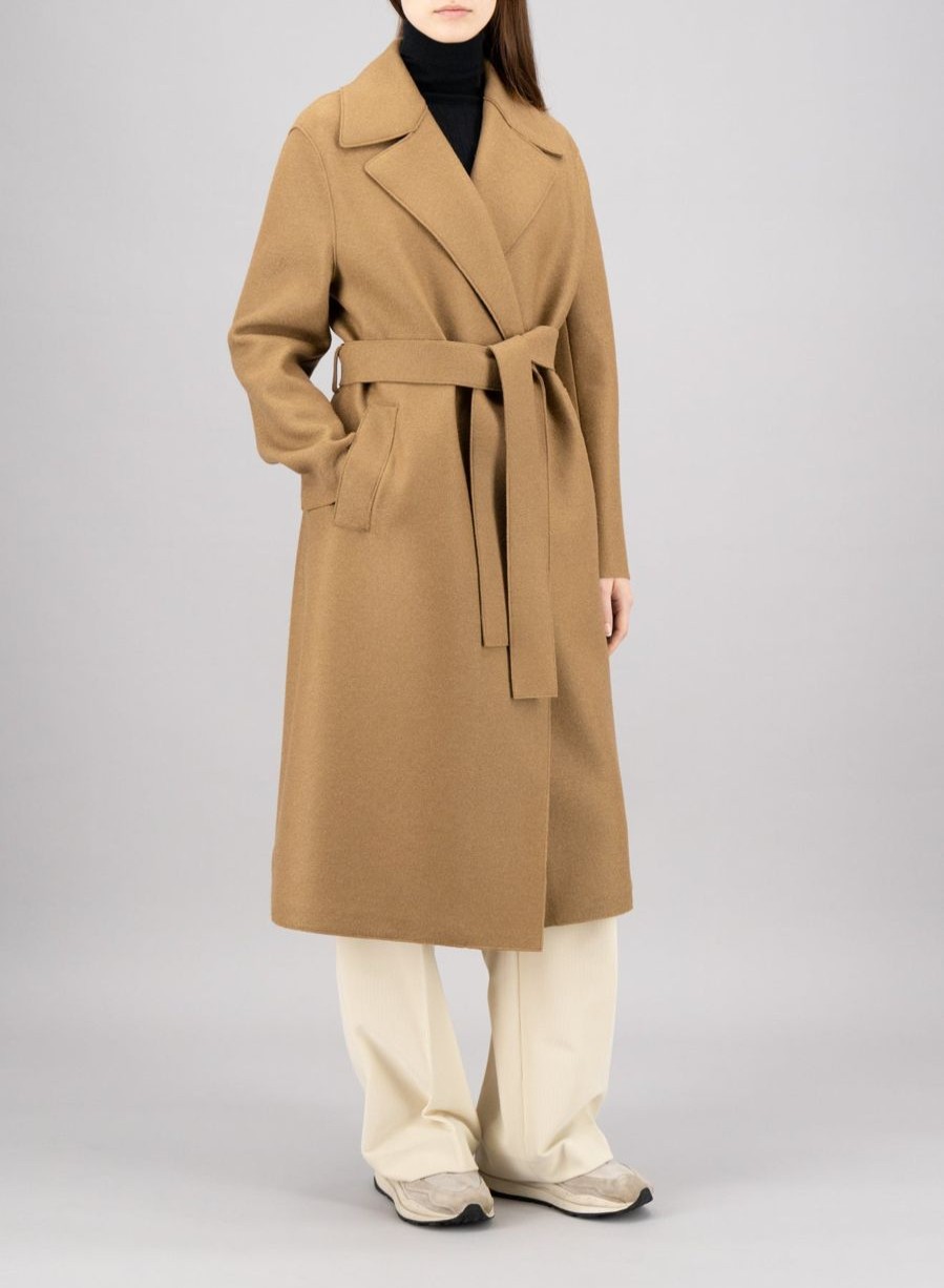 Harris Wharf London Belted Long Coat Pressed Wool And Polaire Shortbread | Women