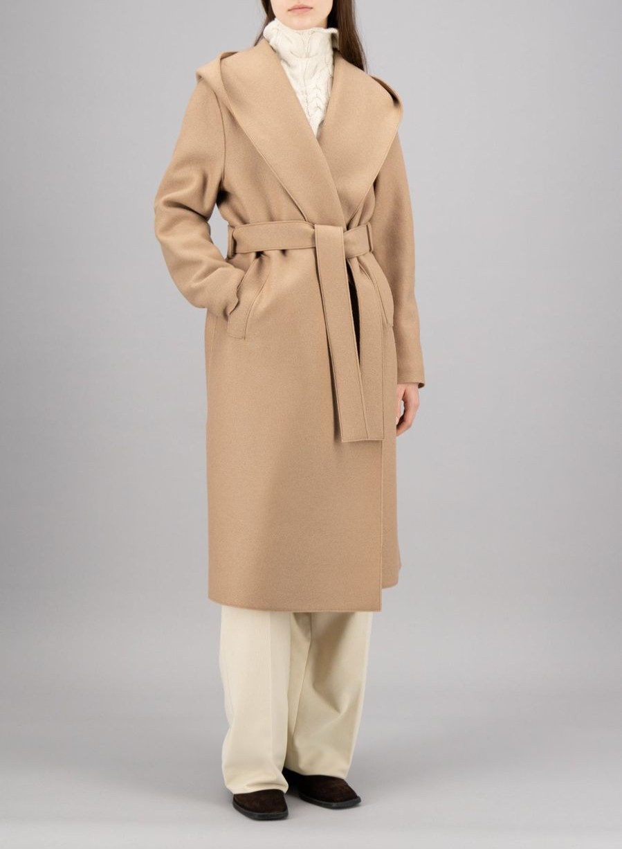 Harris Wharf London Hooded Wrap Coat Pressed Wool Tan | Women