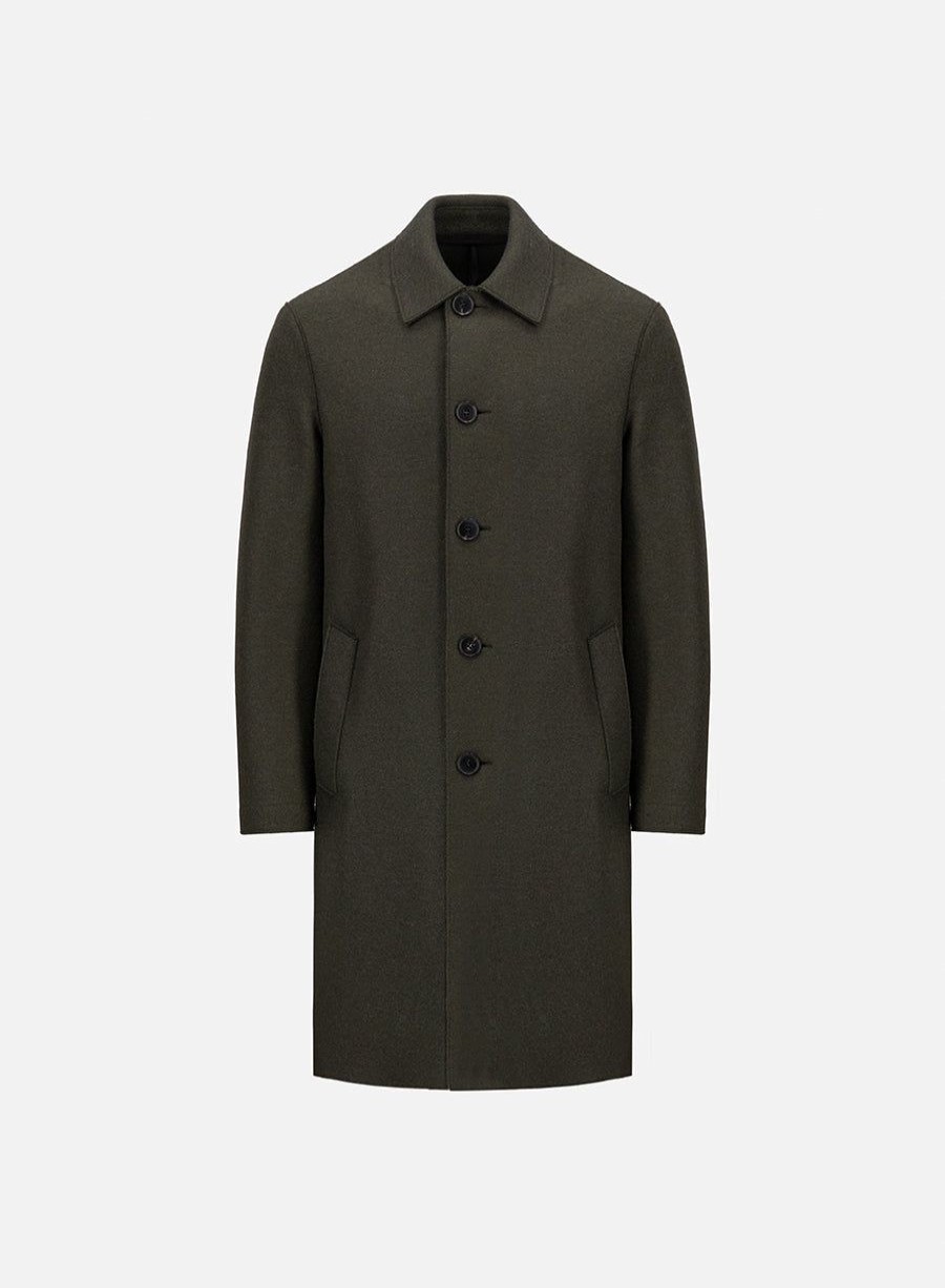 Harris Wharf London Mac Coat Pressed Wool Moss Green | Men