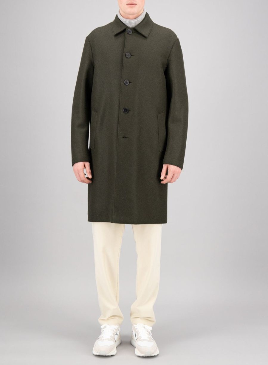 Harris Wharf London Mac Coat Pressed Wool Moss Green | Men