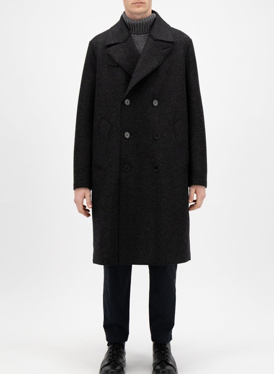 Harris Wharf London Long Peacoat Pressed Wool Anthracite | Men