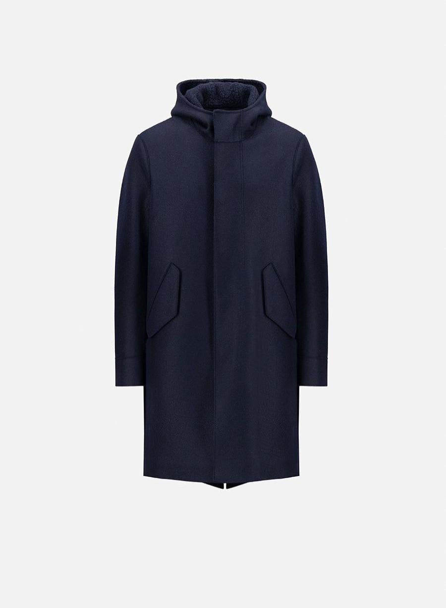 Harris Wharf London Fishtail Parka Felted Wool And Boucle Navy Blue | Men