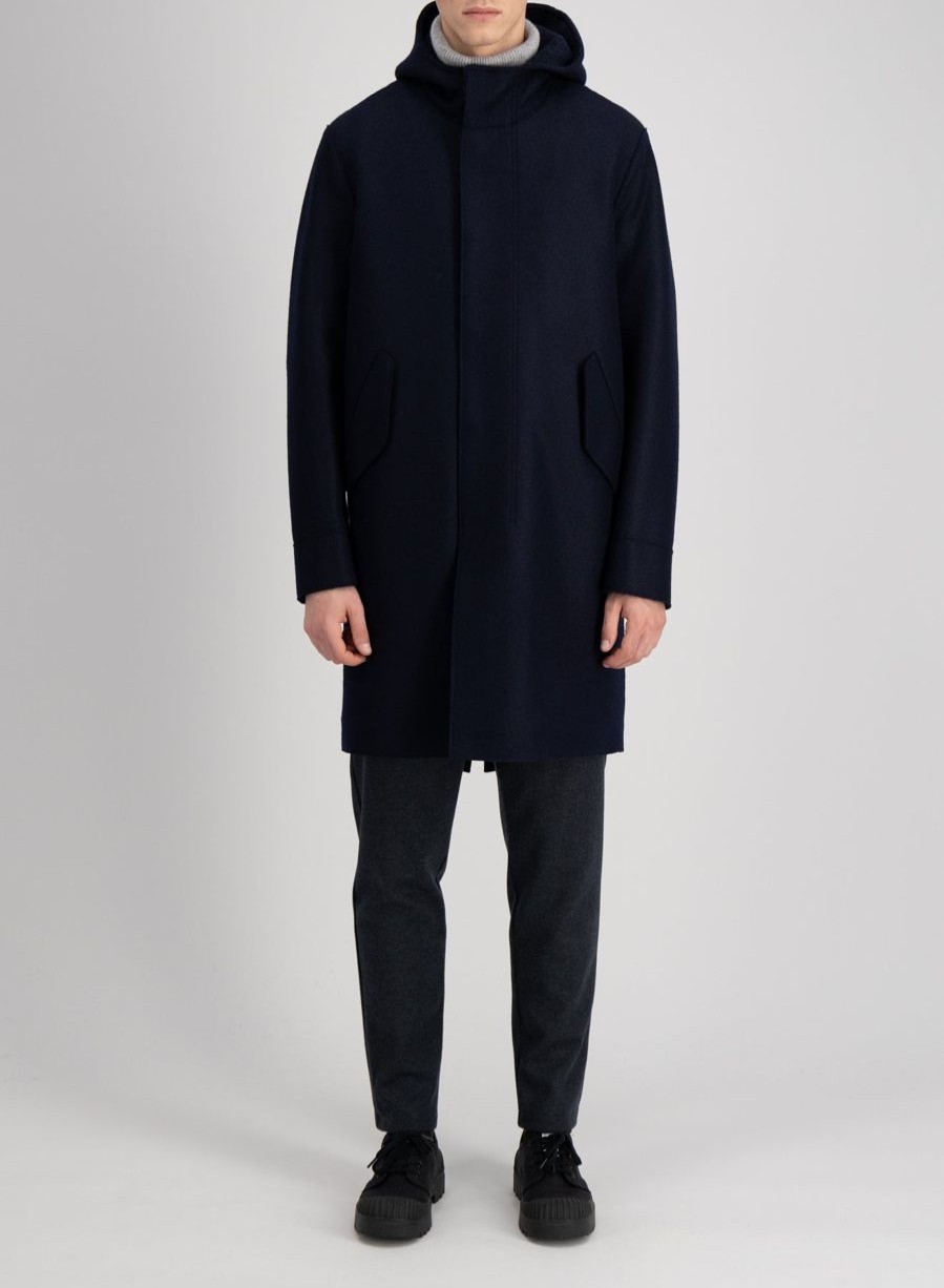 Harris Wharf London Fishtail Parka Felted Wool And Boucle Navy Blue | Men