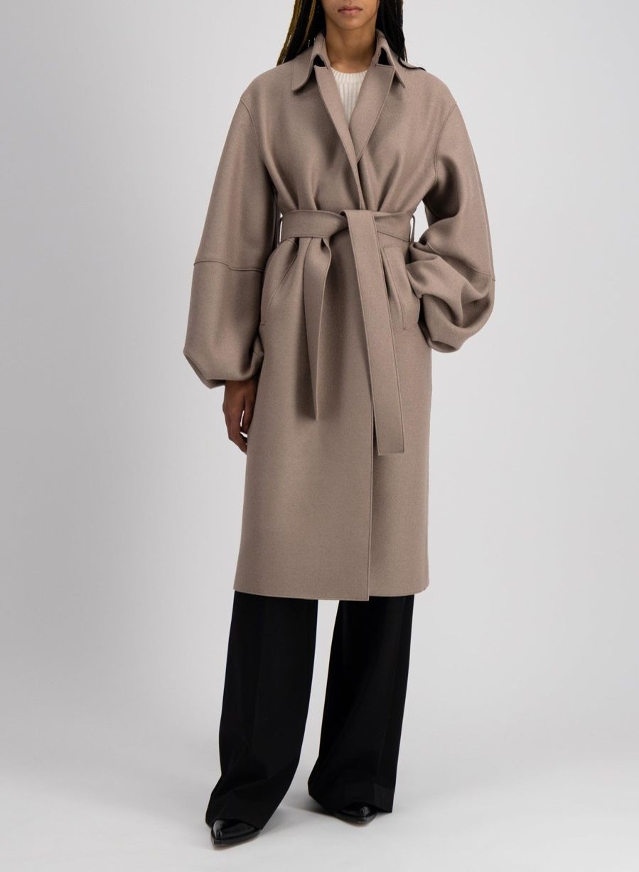 Harris Wharf London Puff Sleeves Coat Pressed Wool Taupe | Women