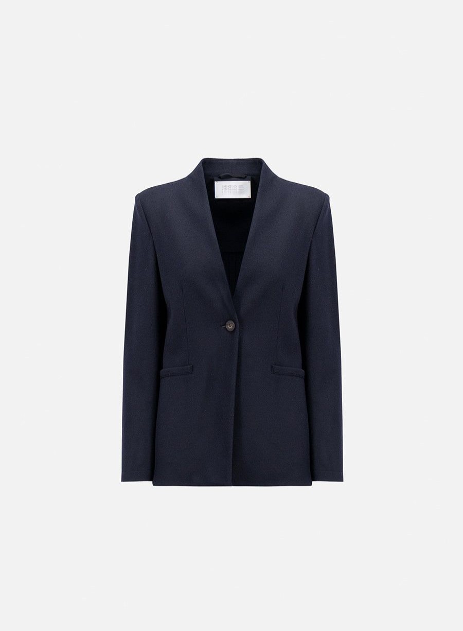 Harris Wharf London Uncollared Jacket Superfine Merino Navy Blue | Women