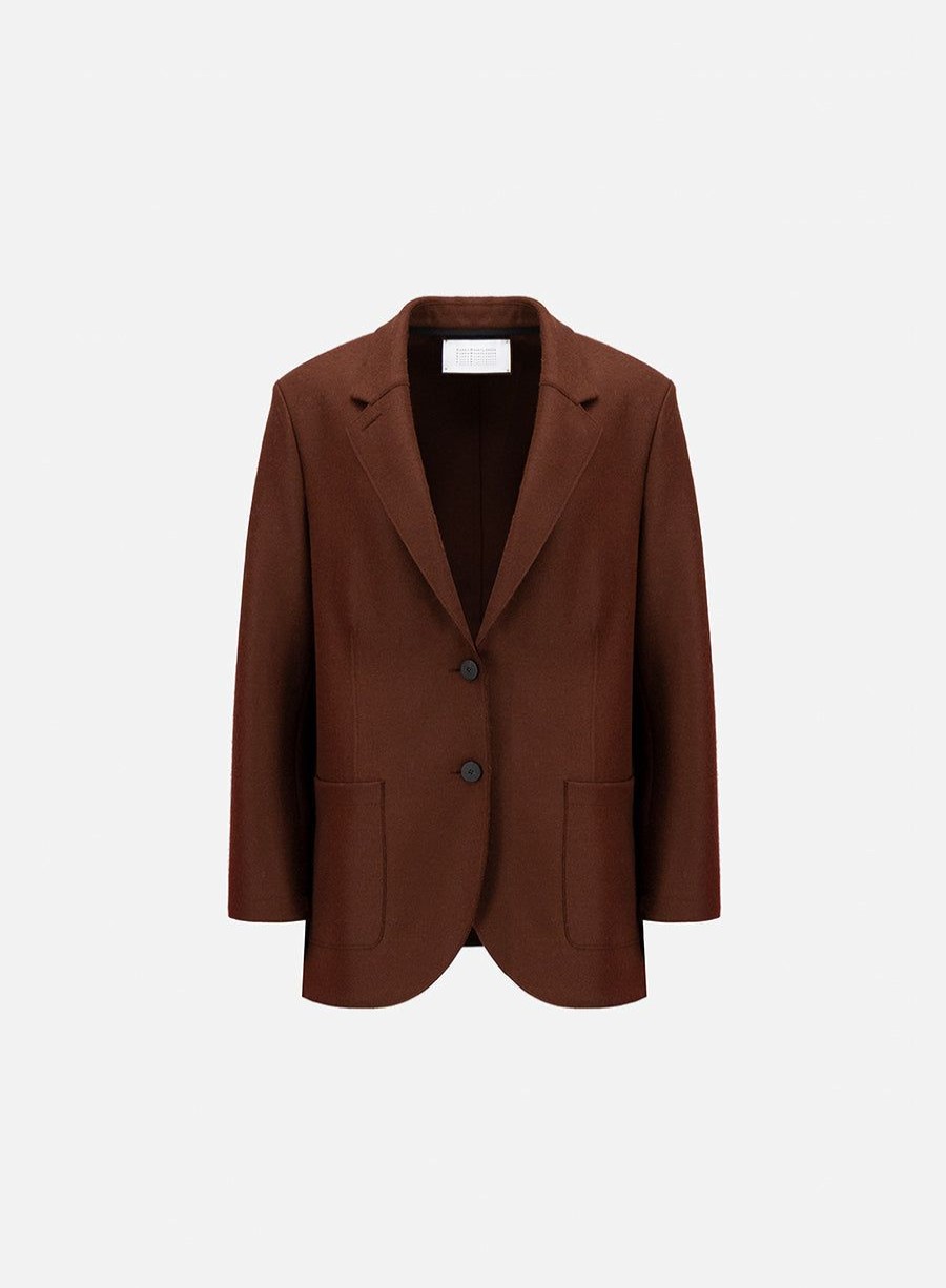 Harris Wharf London Travel Blazer With Shoulder Pads Pressed Wool Cognac | Women