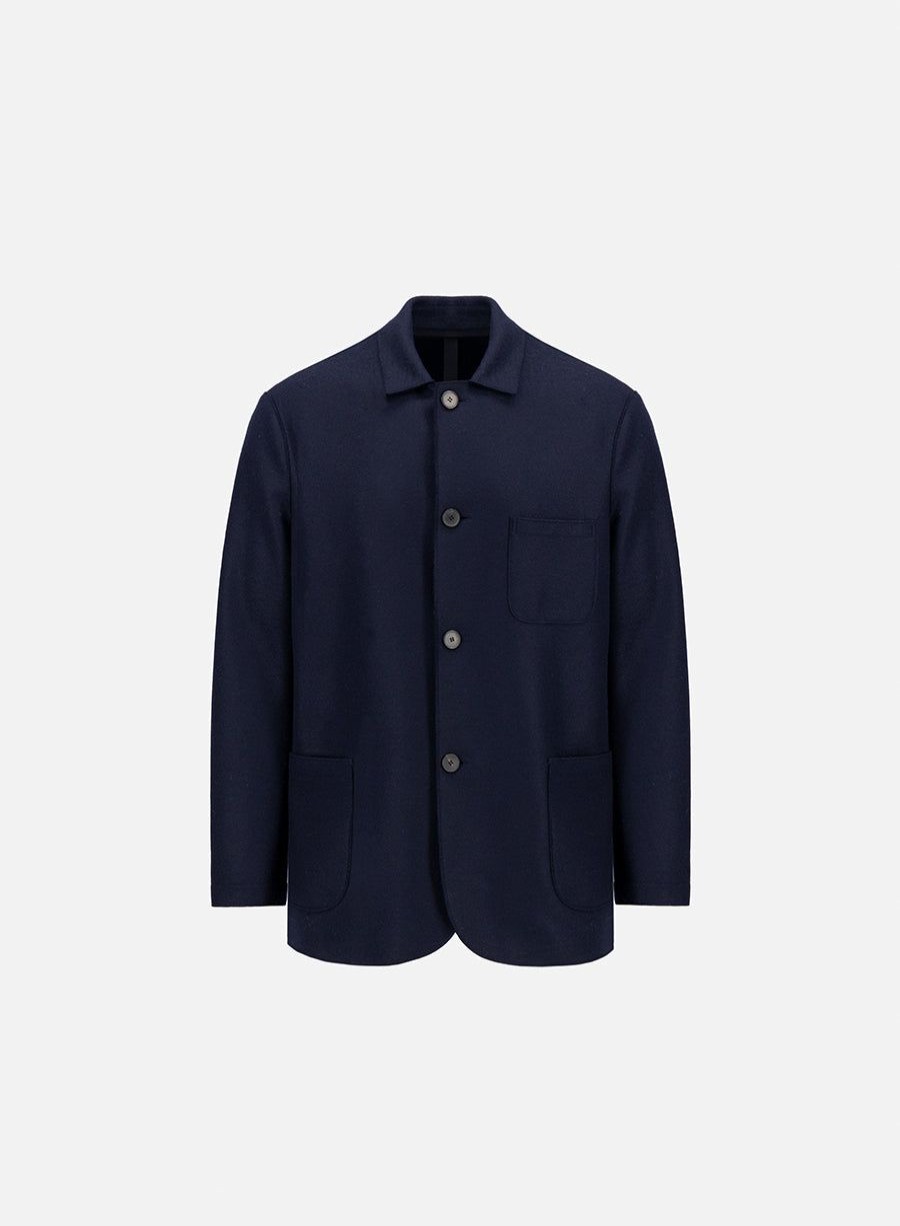 Harris Wharf London Dropped Shoulder Jacket Light Pressed Wool Navy Blue | Men