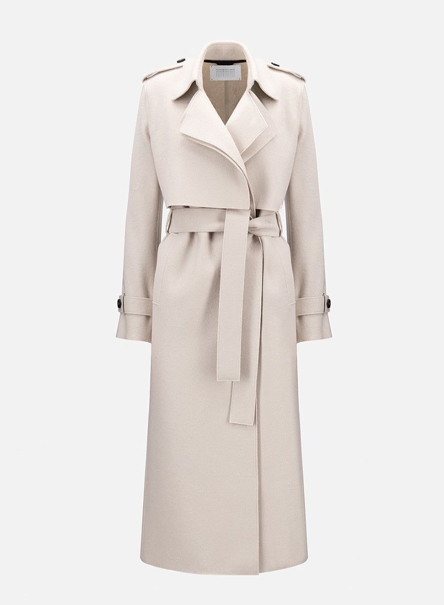 Harris Wharf London Long Trench Coat Pressed Wool Cream | Women