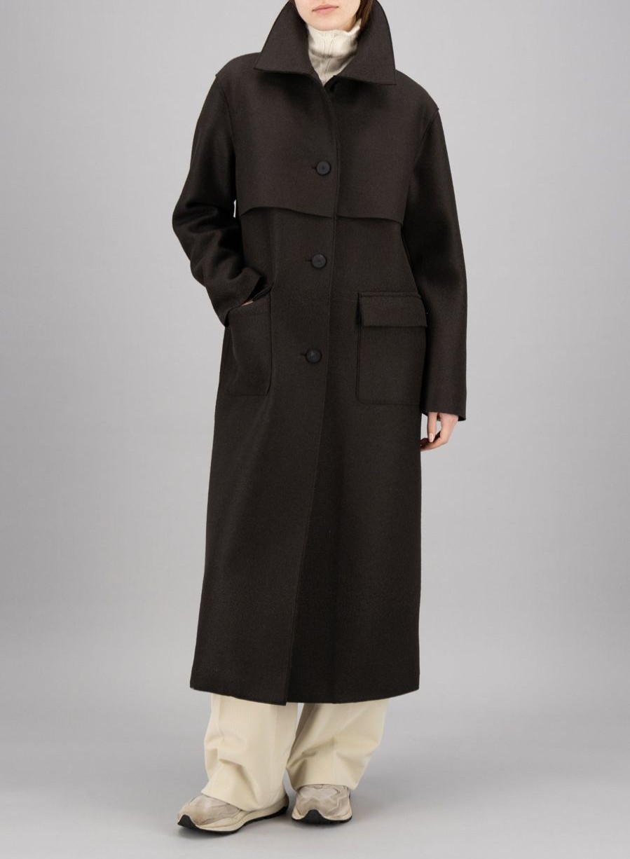 Harris Wharf London Storm Shield Coat Pressed Wool And Polaire Dark Brown | Women