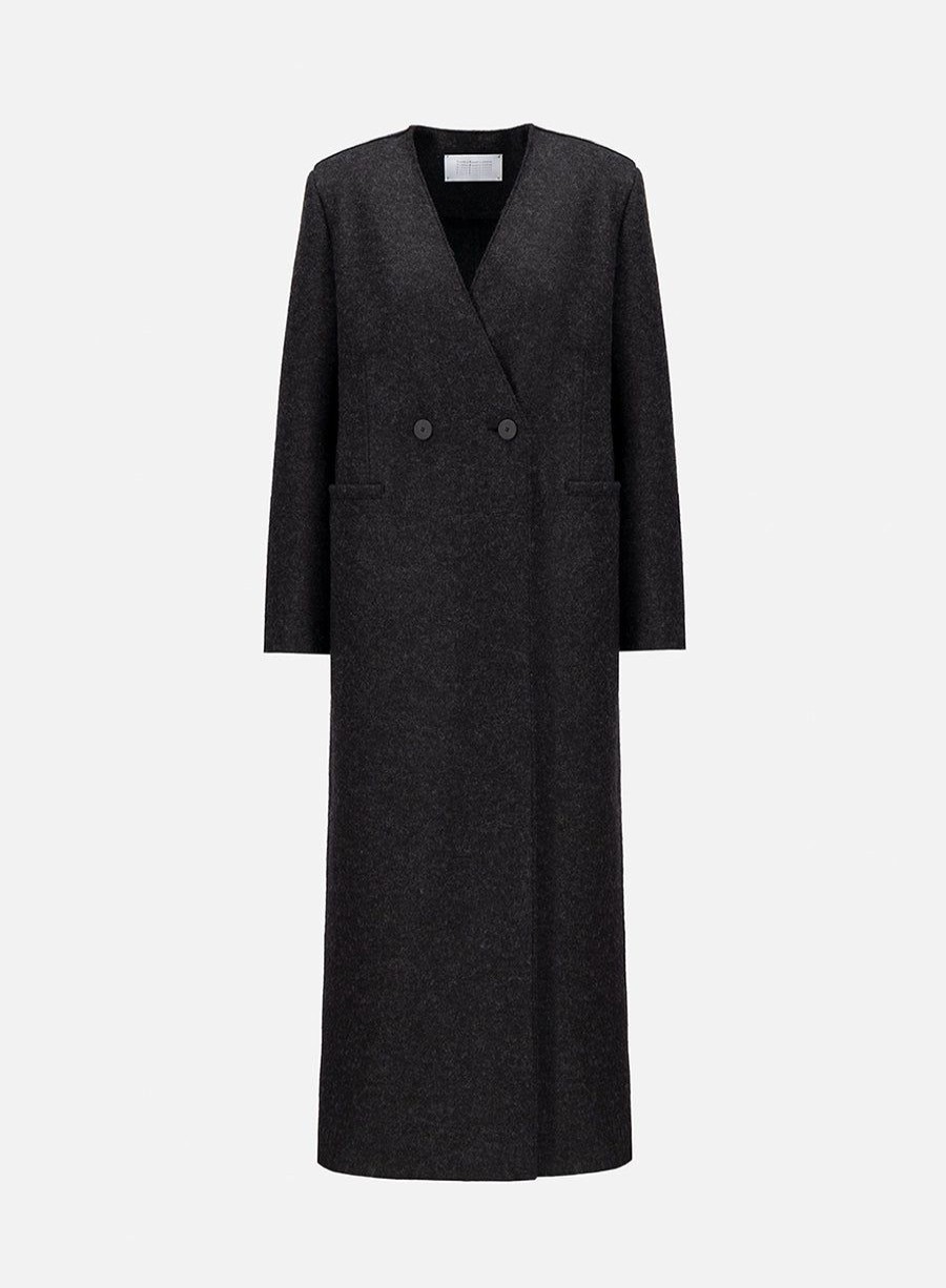 Harris Wharf London Uncollared Coat With Shoulder Pads Pressed Wool Anthracite | Women