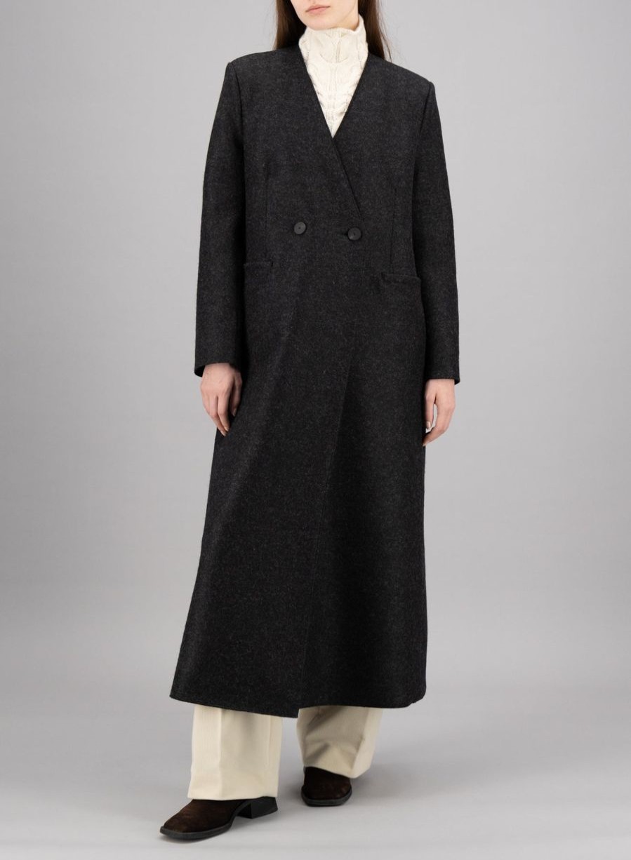 Harris Wharf London Uncollared Coat With Shoulder Pads Pressed Wool Anthracite | Women