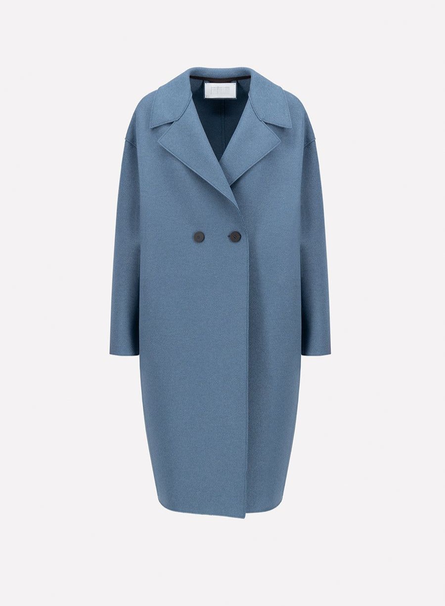 Harris Wharf London Dropped Shoulder Coat Pressed Wool Steel Blue | Women