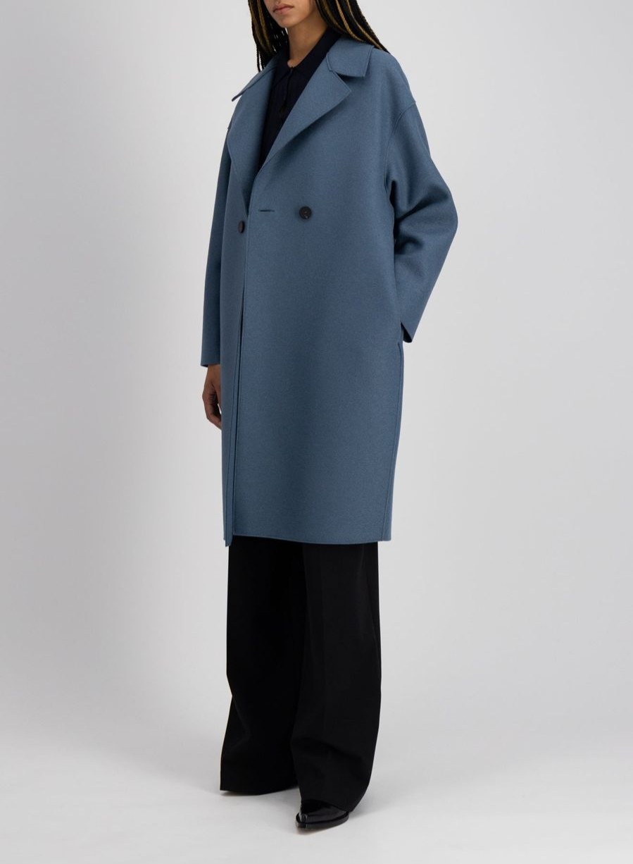 Harris Wharf London Dropped Shoulder Coat Pressed Wool Steel Blue | Women