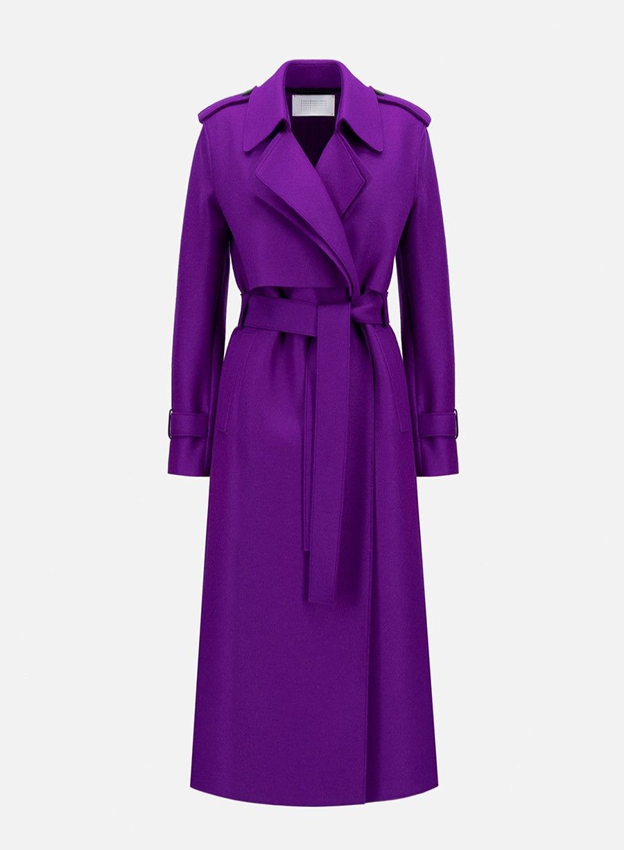 Harris Wharf London Long Trench Coat Pressed Wool Purple | Women