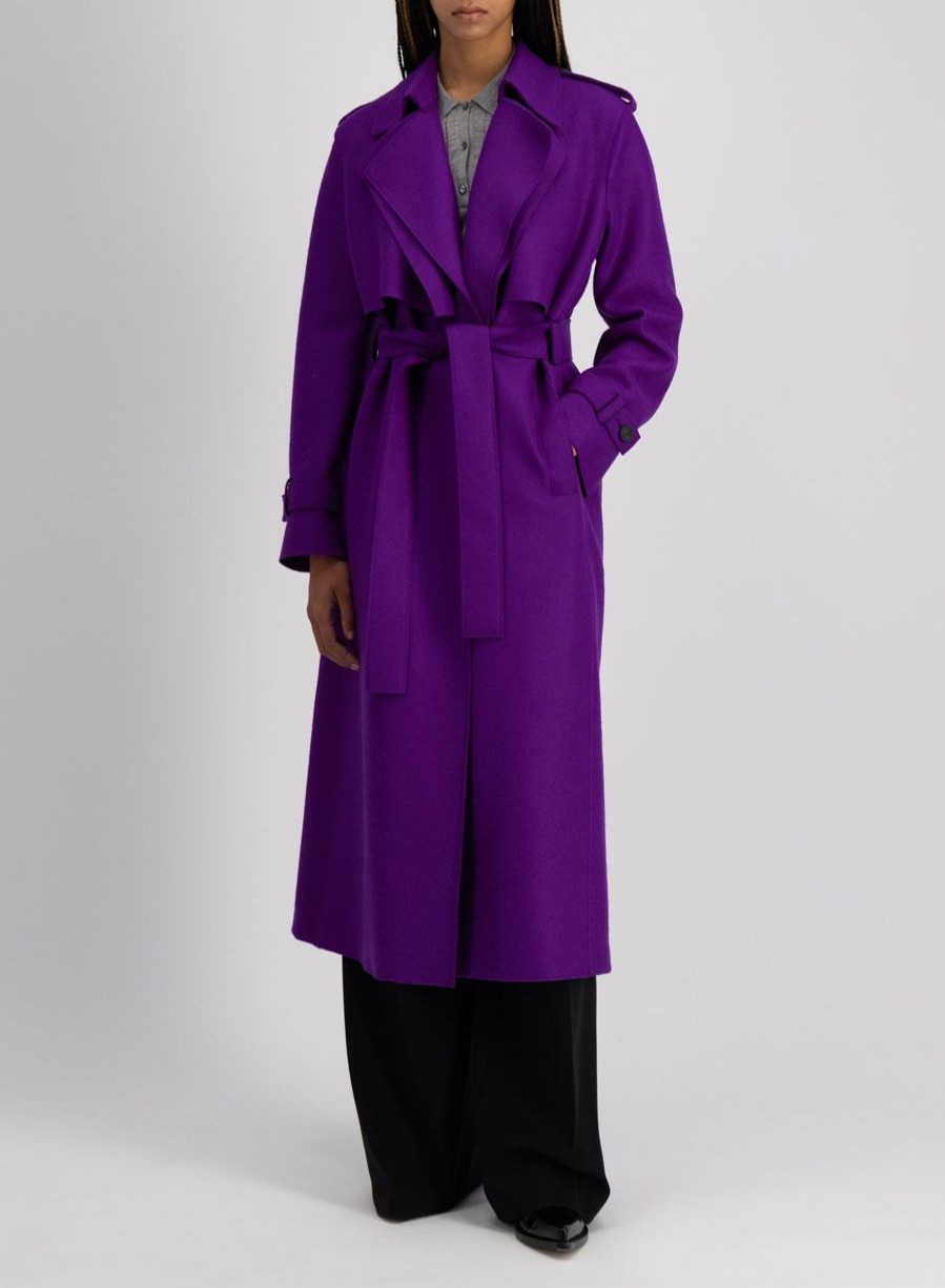 Harris Wharf London Long Trench Coat Pressed Wool Purple | Women