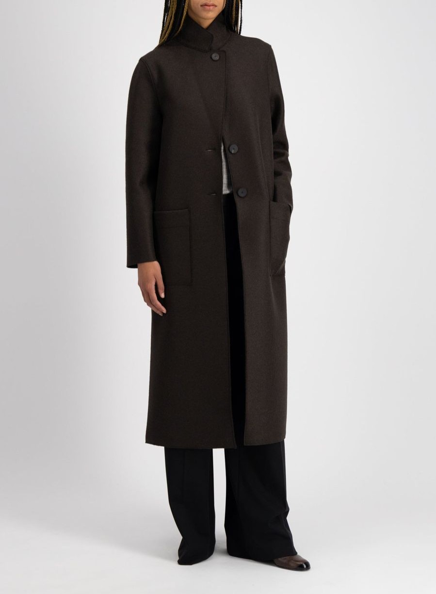 Harris Wharf London Long Boxy Coat Pressed Wool Dark Brown | Women