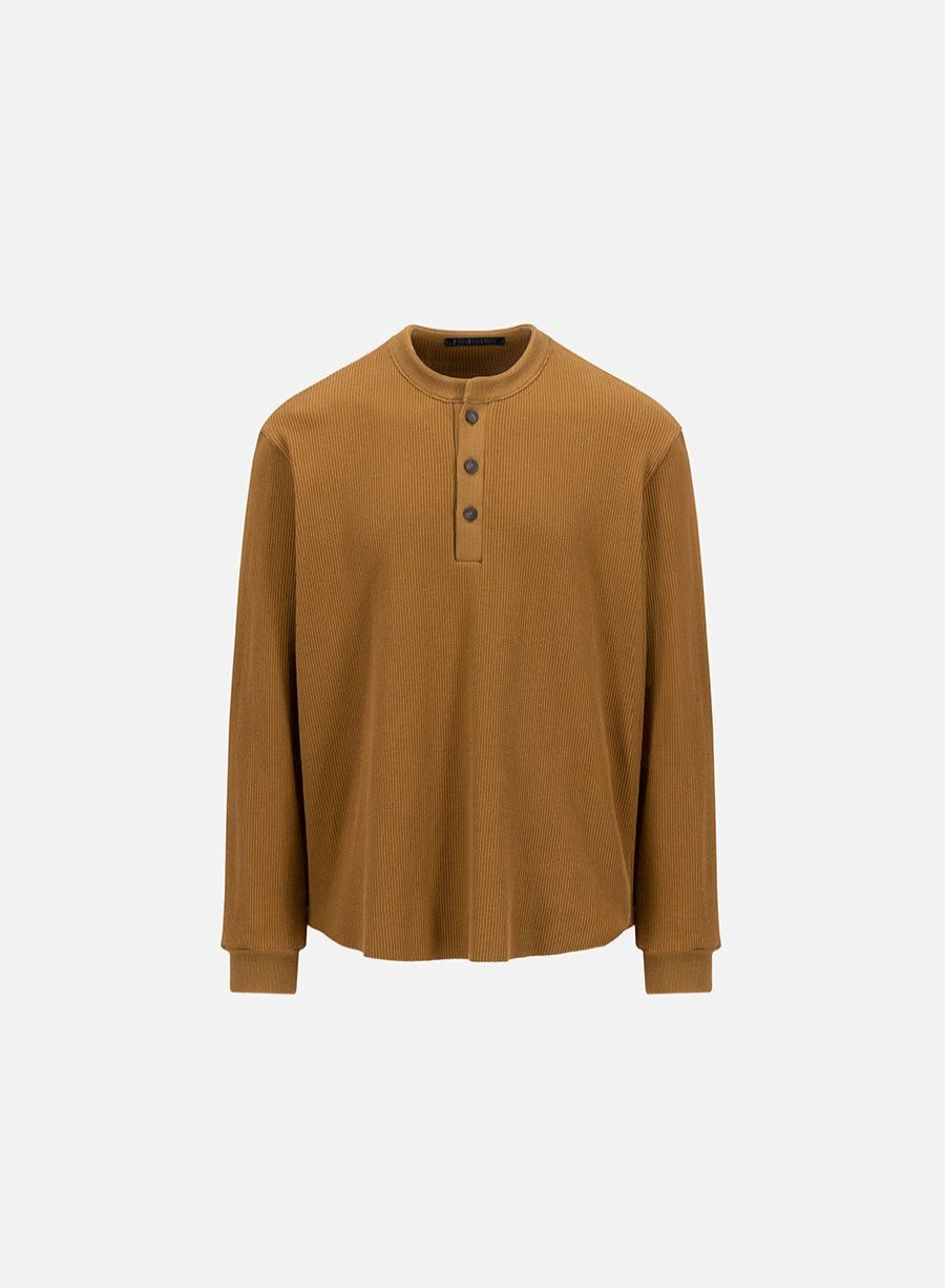 Harris Wharf London Henley Shirt Thermal Cotton Ginger Bread | Men