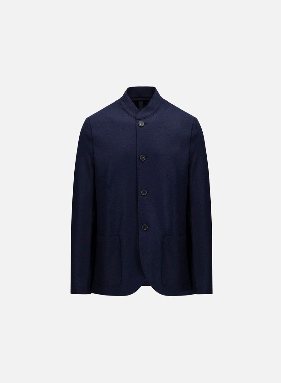 Harris Wharf London Nehru Jacket Light Pressed Wool Navy Blue | Men