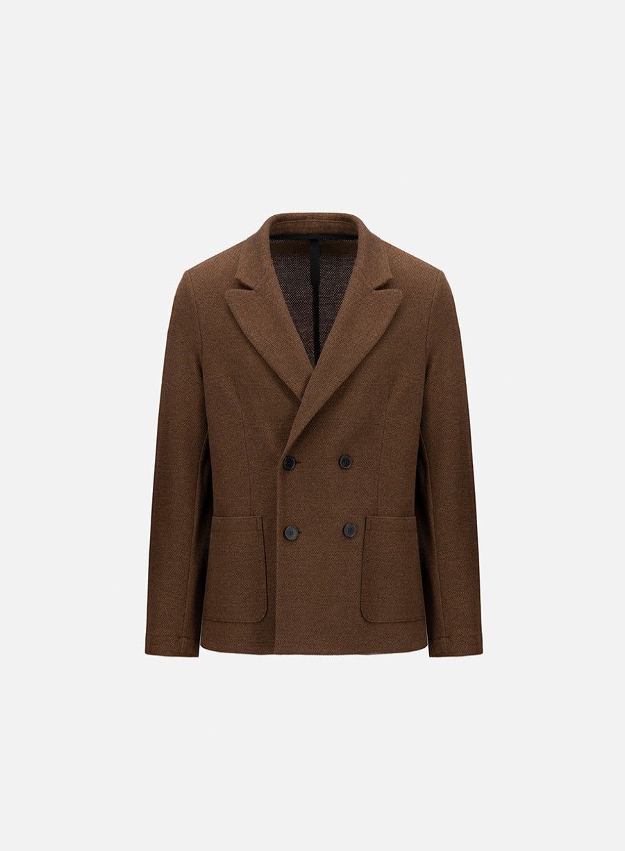 Harris Wharf London Peak Lapel Blazer Wool & Cotton Honey Comb Brown | Men