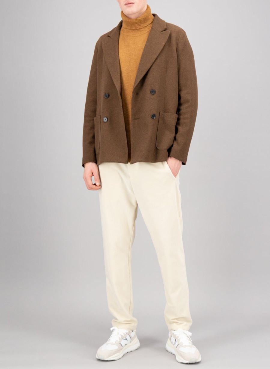 Harris Wharf London Peak Lapel Blazer Wool & Cotton Honey Comb Brown | Men