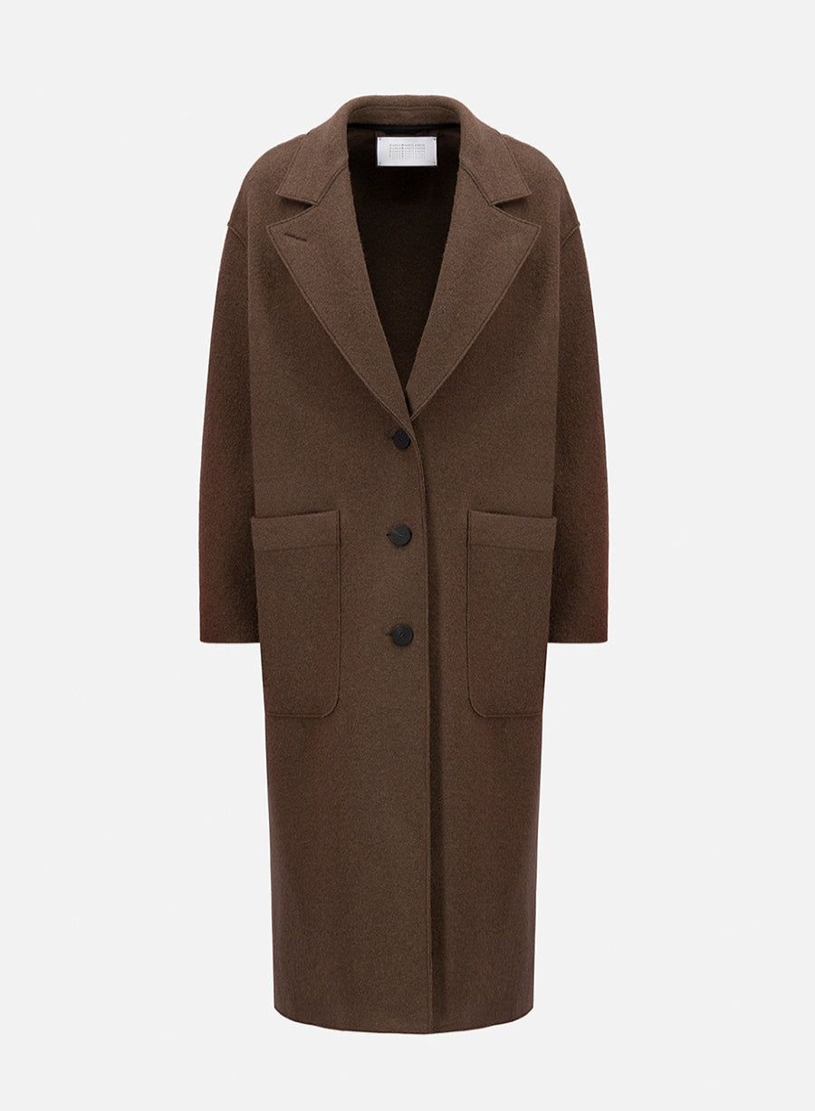 Harris Wharf London Great Coat Boiled Wool Teddy Brown | Women