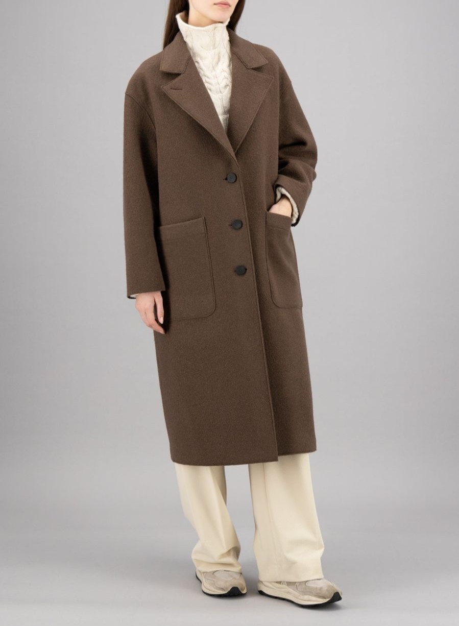 Harris Wharf London Great Coat Boiled Wool Teddy Brown | Women