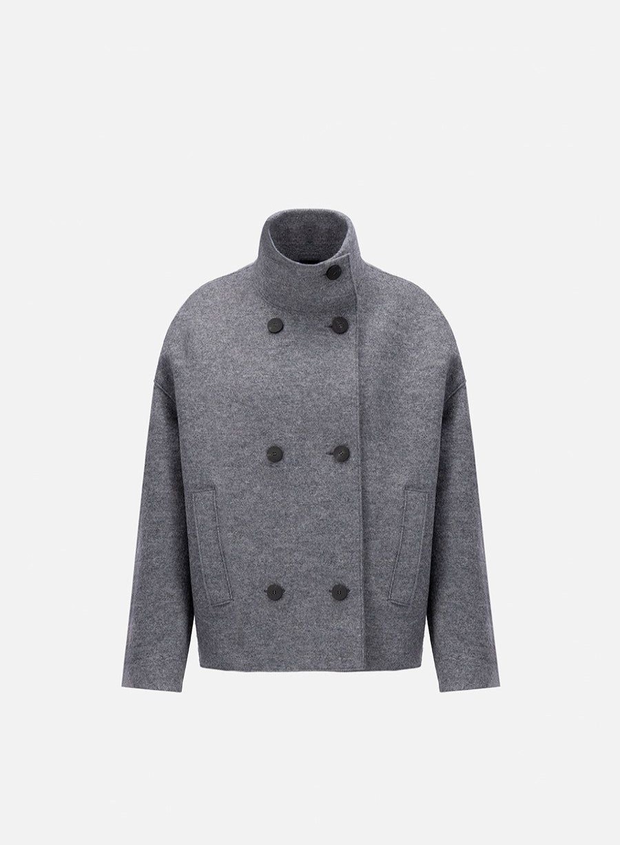 Harris Wharf London Cropped Funnel Jacket Pressed Wool Grey M. | Women