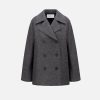 Harris Wharf London Long Peacoat Pressed Wool And Polaire Middle Grey | Women