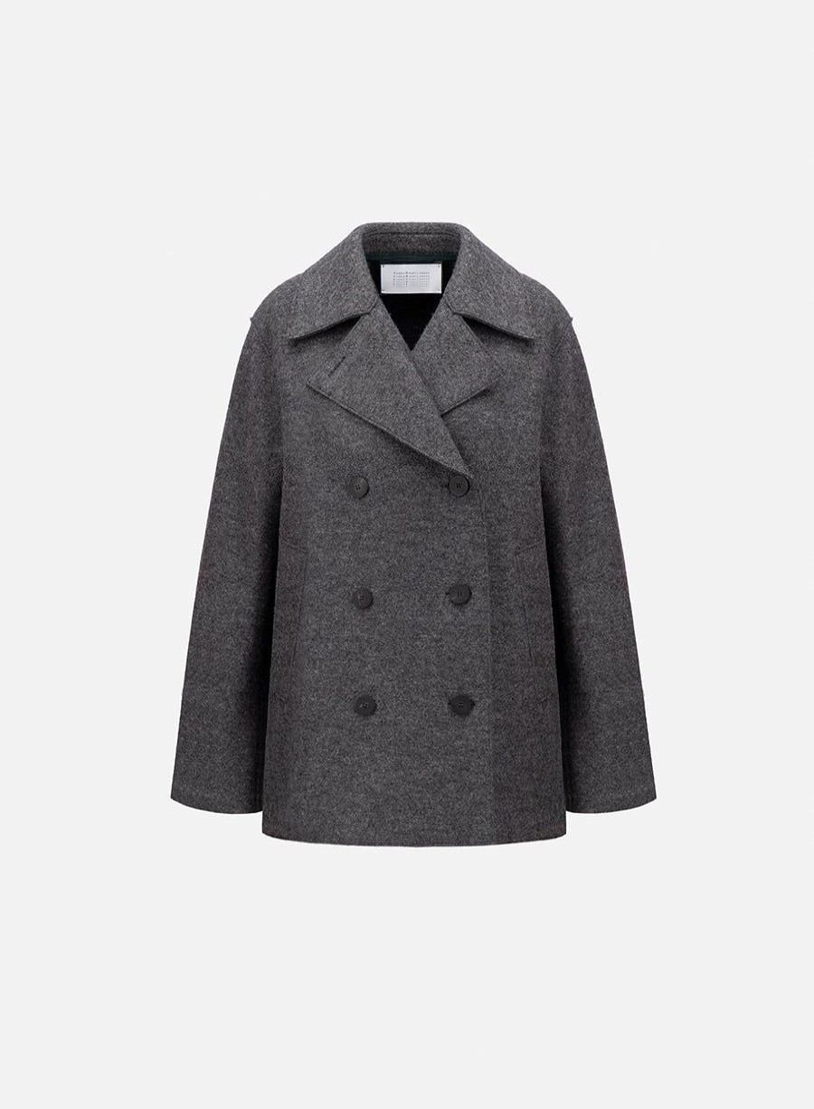 Harris Wharf London Long Peacoat Pressed Wool And Polaire Middle Grey | Women