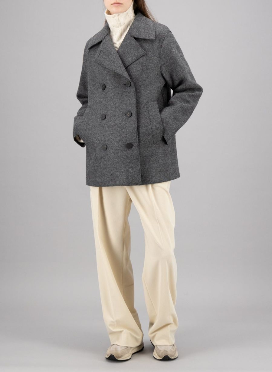 Harris Wharf London Long Peacoat Pressed Wool And Polaire Middle Grey | Women