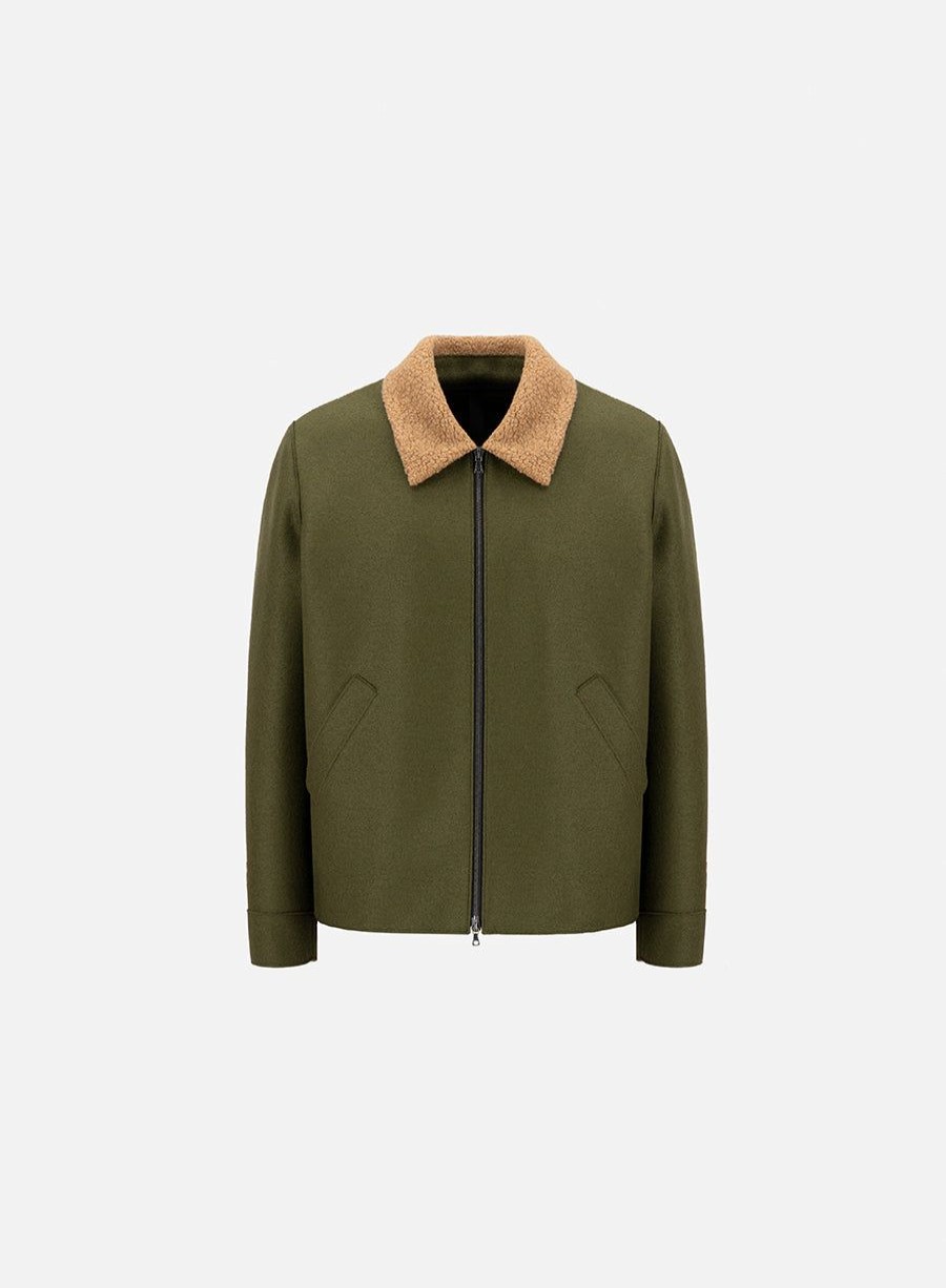 Harris Wharf London Golf Jacket Pressed Wool And Boucle Moss Green | Men