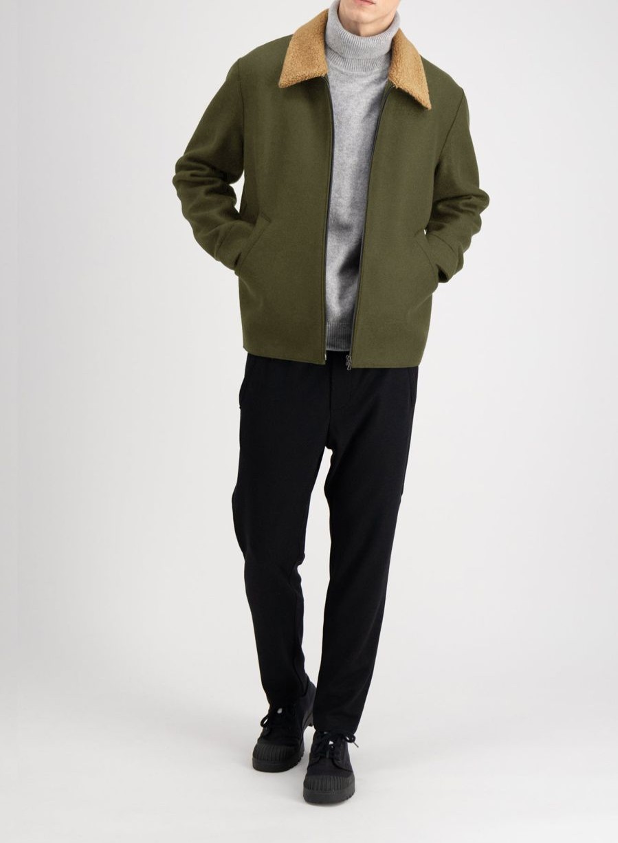 Harris Wharf London Golf Jacket Pressed Wool And Boucle Moss Green | Men