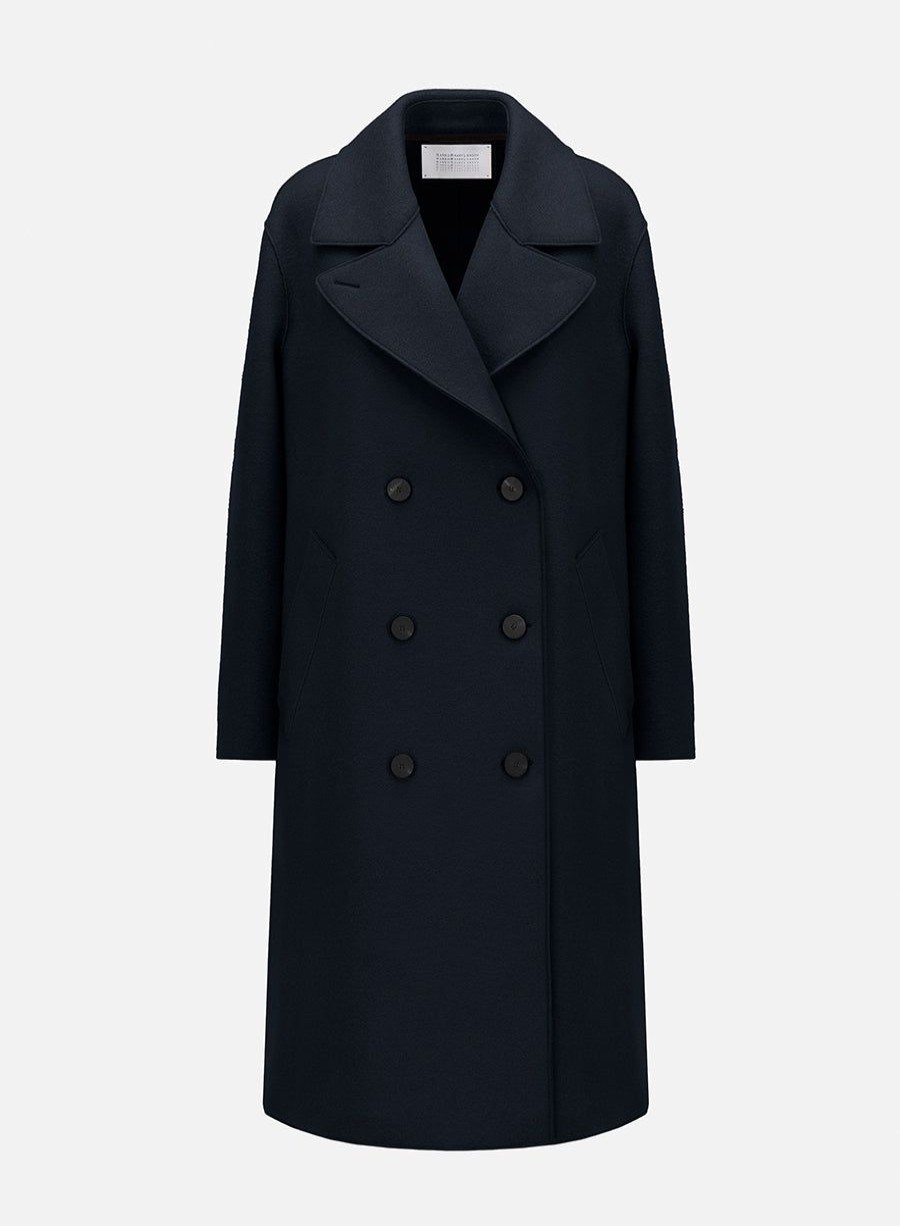 Harris Wharf London Sailor Coat Pressed Wool And Polaire Dark Blue | Women