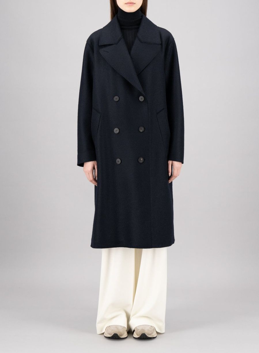 Harris Wharf London Sailor Coat Pressed Wool And Polaire Dark Blue | Women