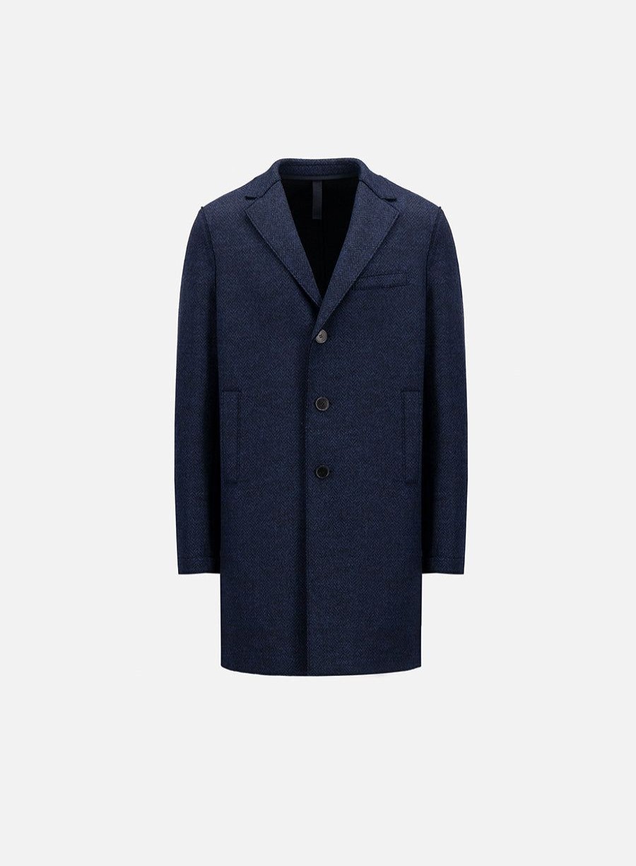 Harris Wharf London Boxy Coat Herringbone Double Navy Blue | Men