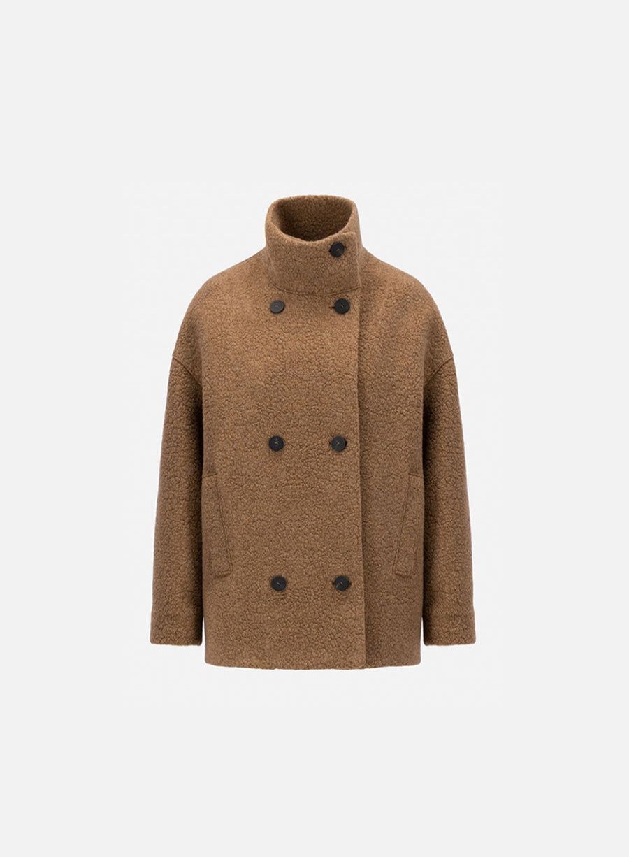 Harris Wharf London Cropped Funnel Jacket Boucle Teddy Brown | Women