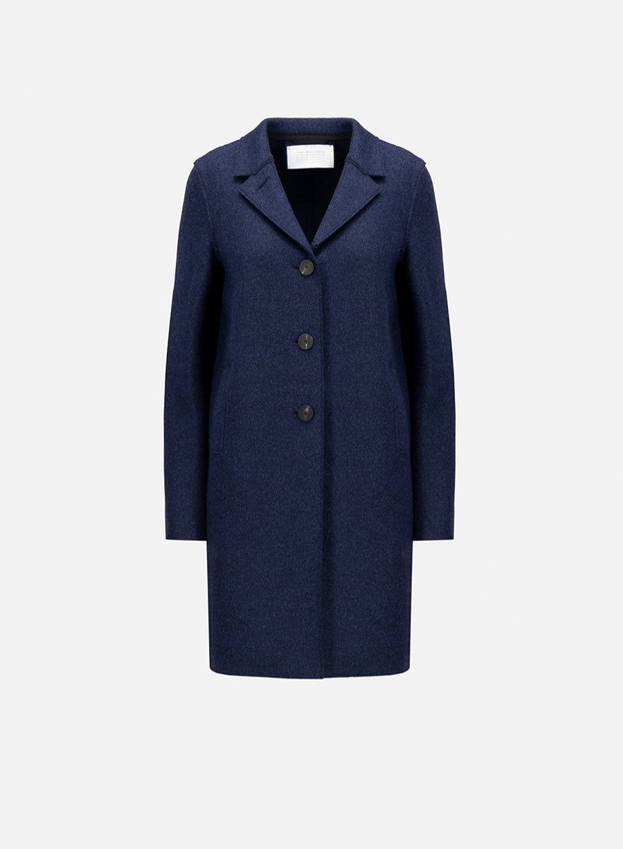 Harris Wharf London Button-Up Boxy Coat Pressed Wool Blue Mouline | Women