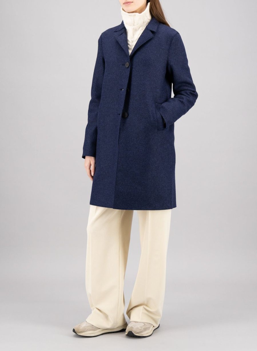 Harris Wharf London Button-Up Boxy Coat Pressed Wool Blue Mouline | Women