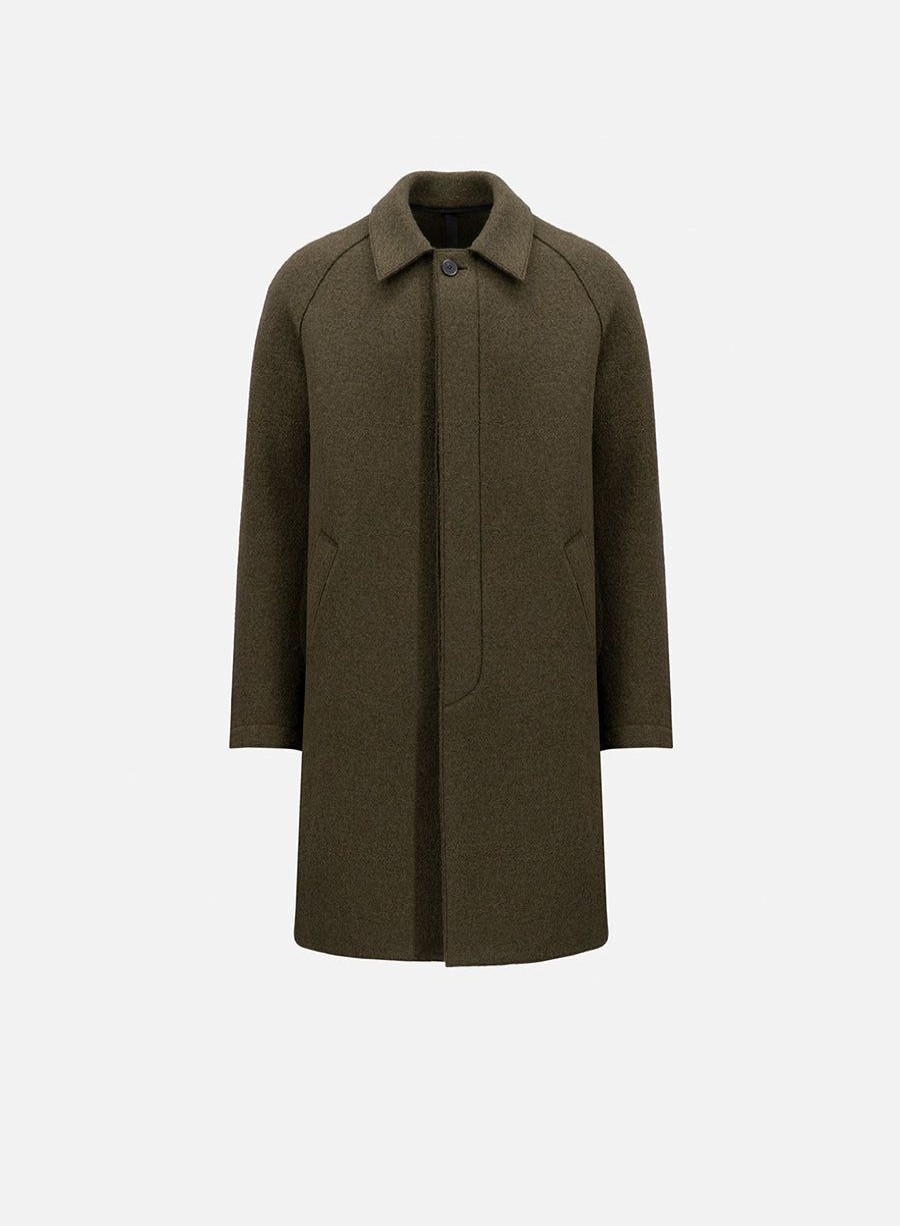 Harris Wharf London Fly Front Raglan Coat Boiled Wool Moss Green | Men