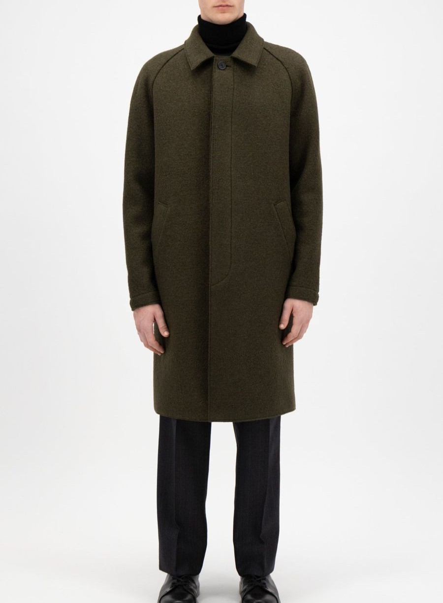 Harris Wharf London Fly Front Raglan Coat Boiled Wool Moss Green | Men