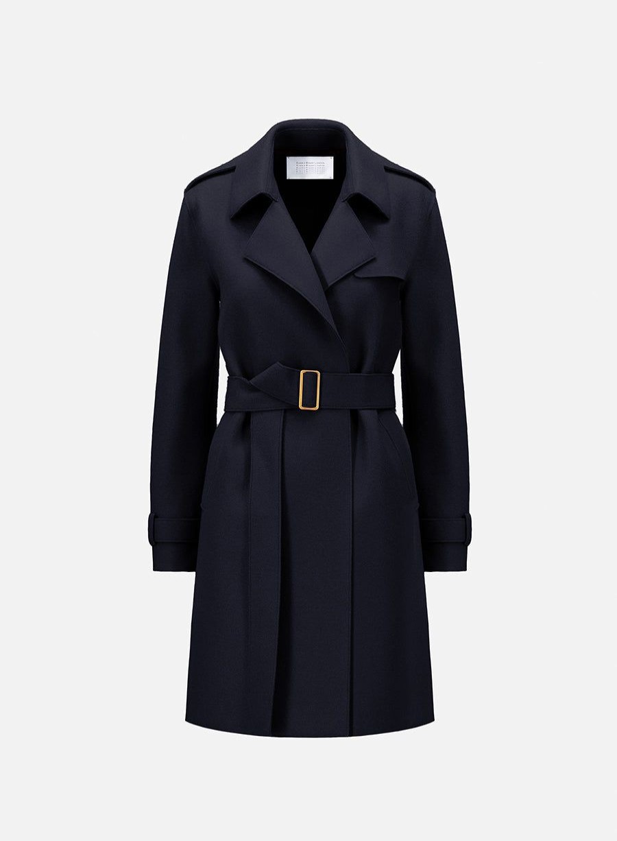 Harris Wharf London Golden Buckle Trench Pressed Wool Navy Blue | Women