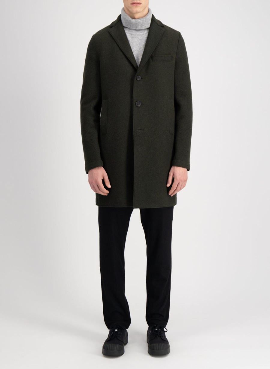 Harris Wharf London Boxy Coat Boiled Wool Moss Green | Men