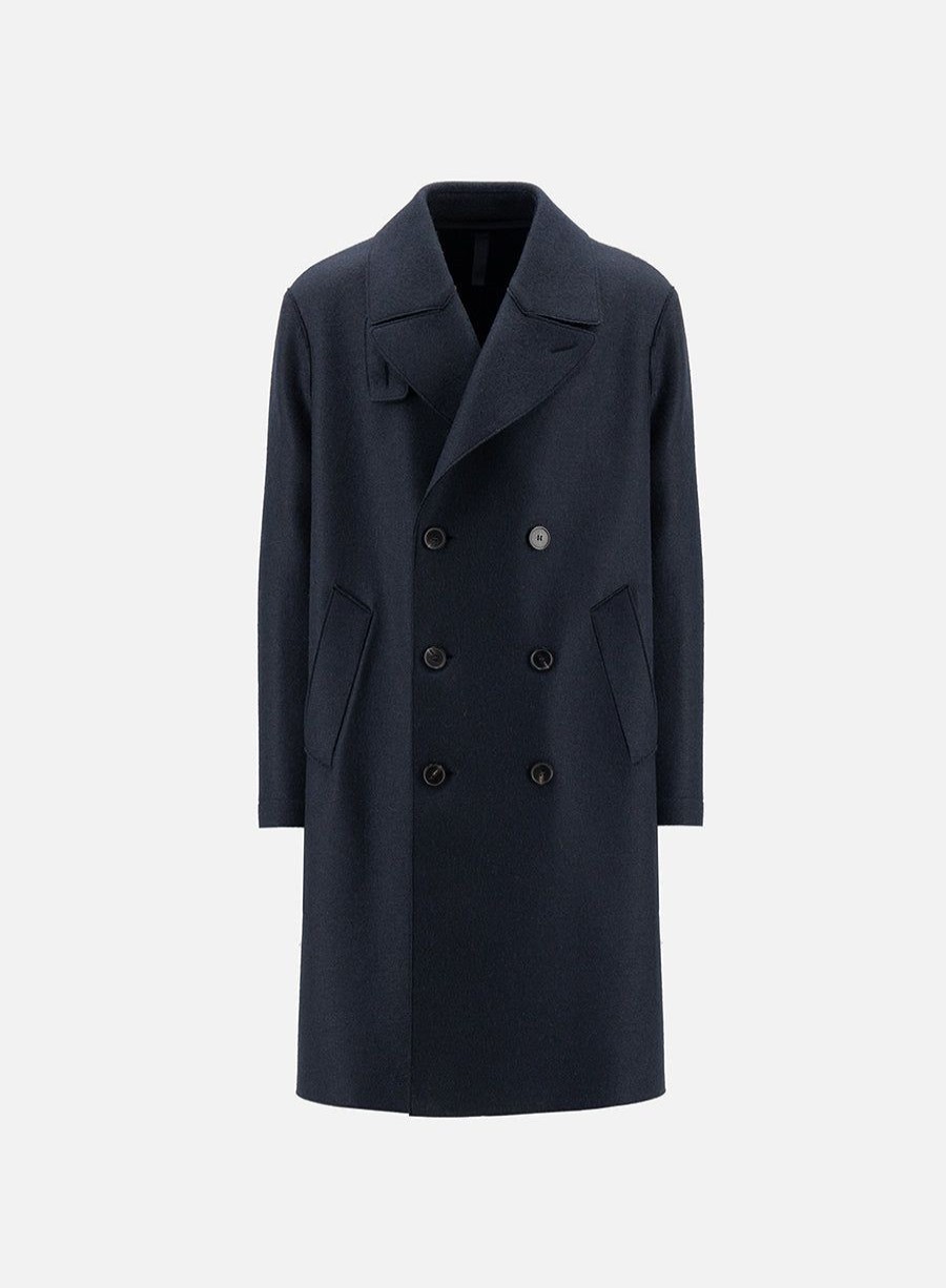 Harris Wharf London Long Peacoat Pressed Wool Dark Blue | Men