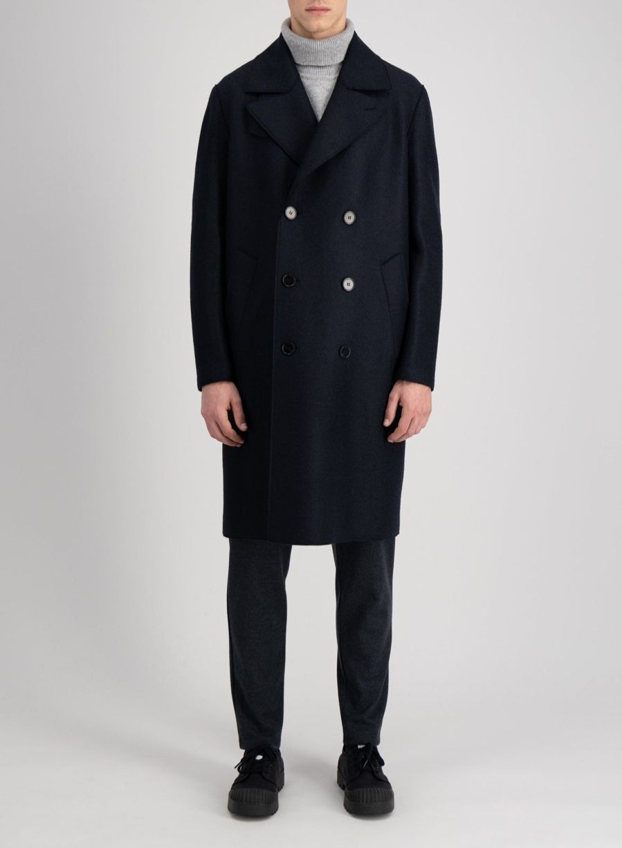 Harris Wharf London Long Peacoat Pressed Wool Dark Blue | Men