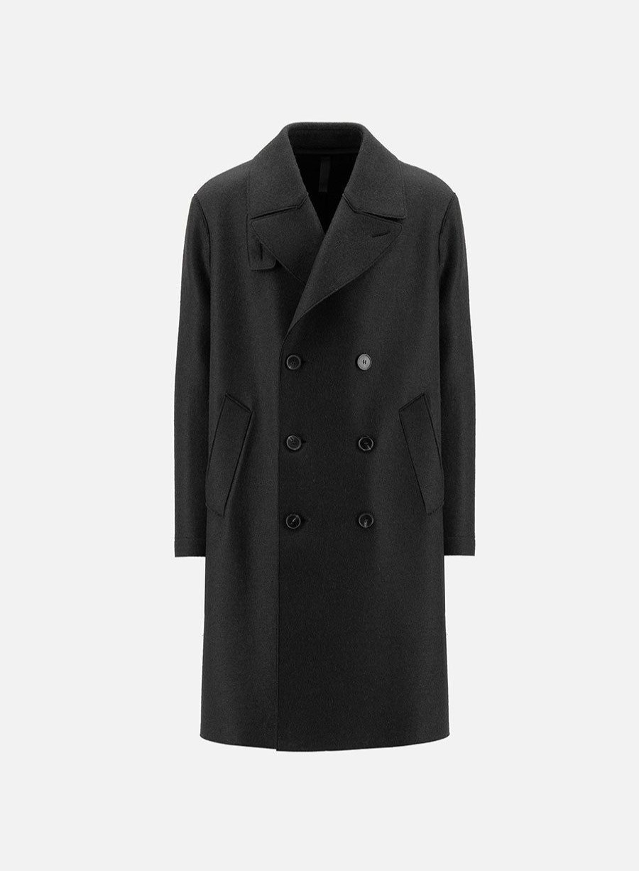 Harris Wharf London Long Peacoat Pressed Wool Black | Men